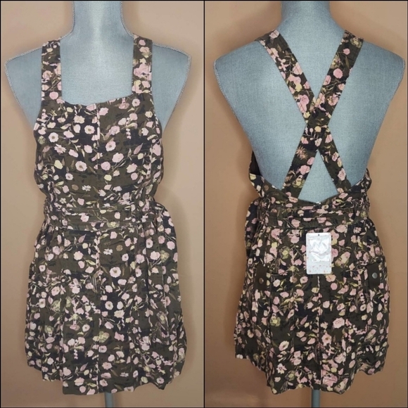NWT Free People Floral Mini Overall Dress - Picture 1 of 11